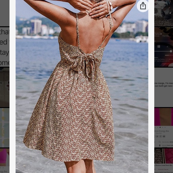 NWT CUPSHE V Neck Wave Pattern Bowknot Back Sleeveless Spaghetti XL - Picture 3 of 14